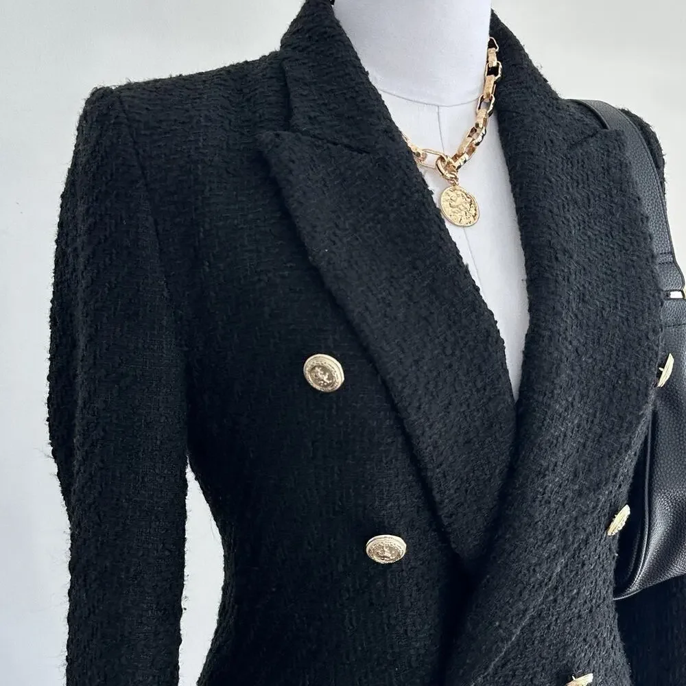 Zara Tweed Jacket Womens Medium Double Breasted Boucle Equestrian Academia Chic - Picture 2 of 16